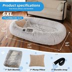 Human Dog Bed for Large Dogs & Pet Parents - Ultra Soft Orthopedic Plush Bean Bag Bed with Blanket & Pillow